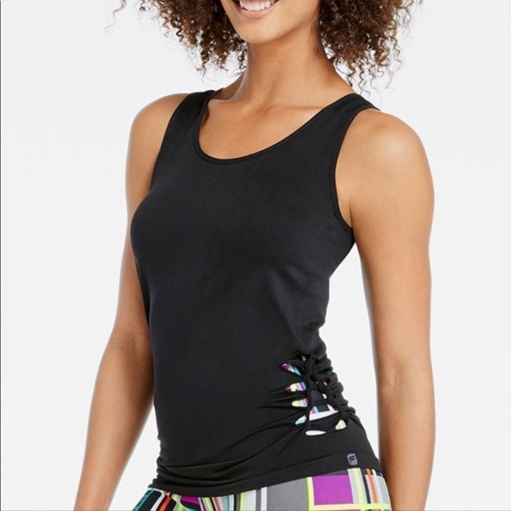 𝅺NEW Fabletics “New Wave” Black Athletic Tank Top Side Cutout Seamless Size M